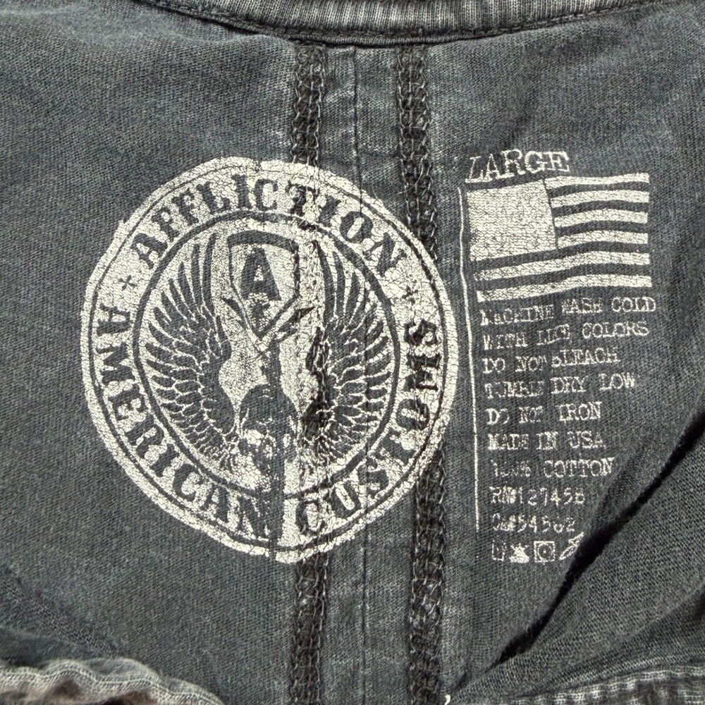 VTG Affliction American Customs Mens L Large Black Acid Wash Skull Eagle T-Shirt - Picture 3 of 14